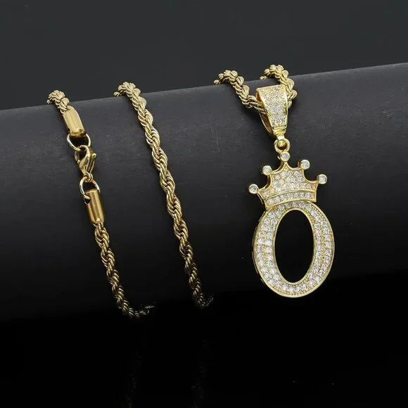 Personalized 18K Gold Plated Initial Letter Necklace with Crown Pendant - 23.6”